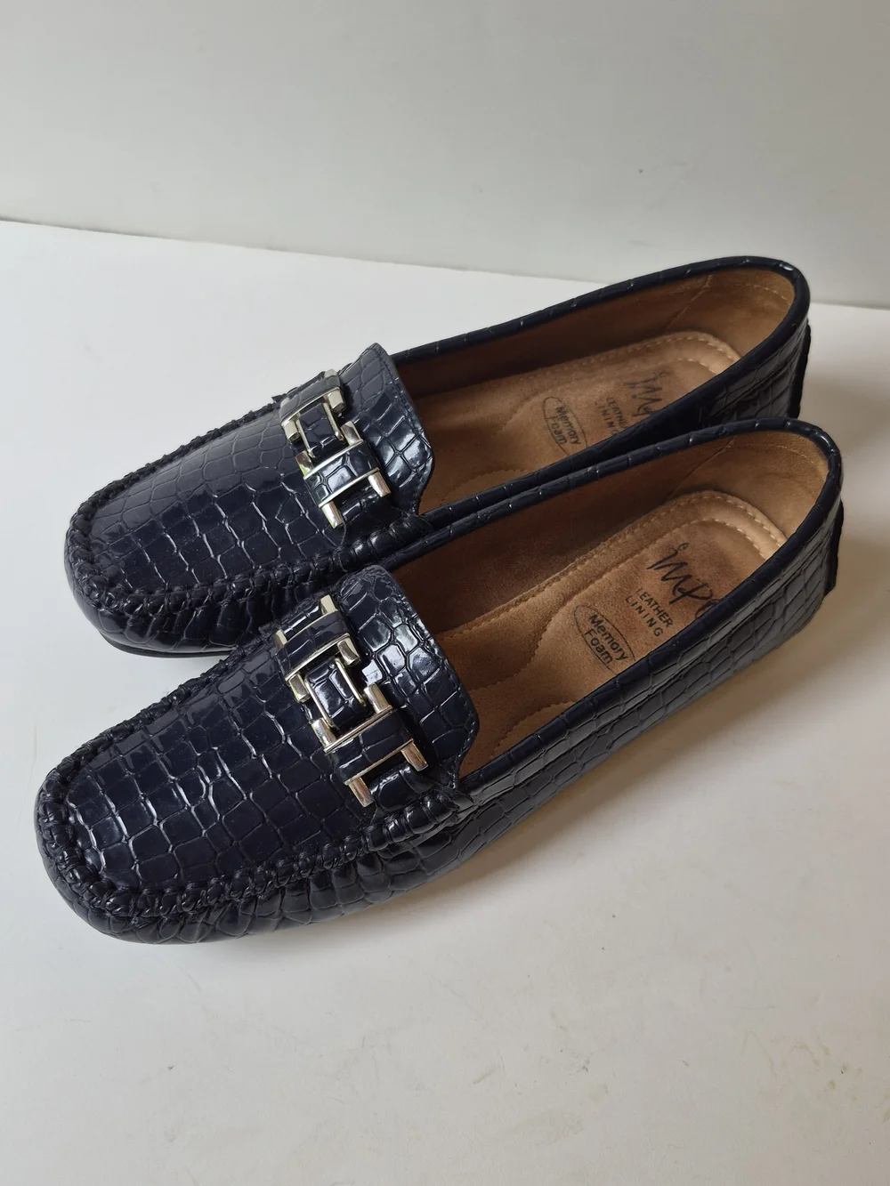 Impo Navy Croc-Embossed Slip-On Flats